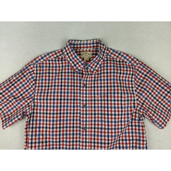 BLUE MOUNTAIN - MEN'S BLUE & RED PLAID SHORT SLEEVE BUTTON-UP SHIRT - SIZE M - Picture 2 of 7
